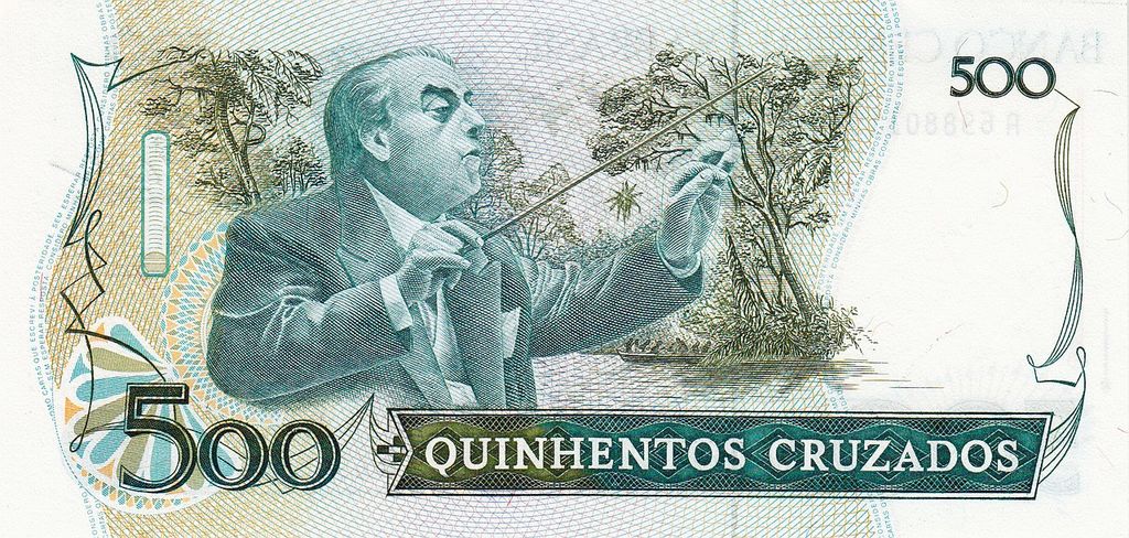Brazilian 500 Cruzado note with image of Villa Lobos
